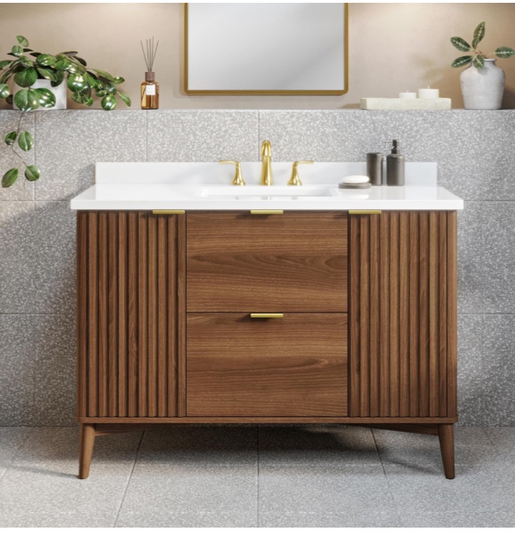 Photo 1 of OVE Decors Indy Undermount Double Sink Bathroom Vanity with White Engineered Marble Top, 48 in. x 22 in, Warm Walnut