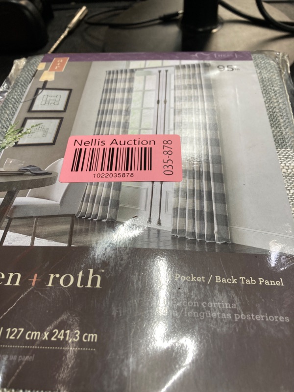 Photo 2 of  allen + roth Rod Pocket Gray & White Checkered Single Panel 50" x 95"
