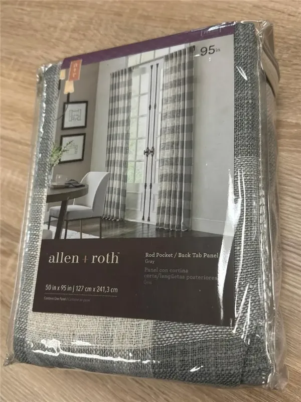 Photo 2 of  allen + roth Rod Pocket Gray & White Checkered Single Panel 50" x 95"
