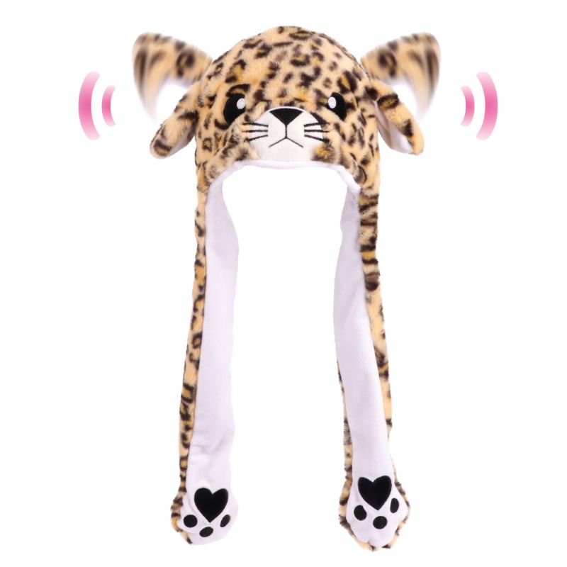 Photo 1 of Cuteoy Animal Hat Plush Ears Moving Jumping Dress Up Cosplay Party for Kids Cheetah