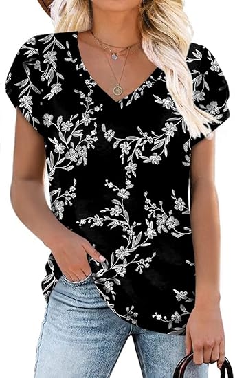 Photo 1 of CATHY 2024 Womens Summer Tunics Tops Short Sleeve Casual T-Shirts V Neck Loose Comfy Tee Lightweight Cute Blouse XL
