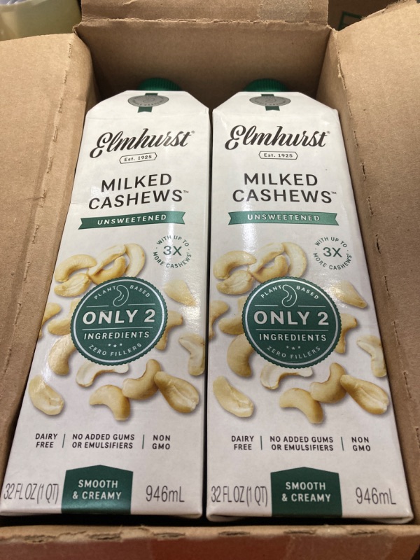 Photo 2 of **EXP 08/05/2024** Elmhurst 1925 Cashew Milk, Unsweetened Cashew Milk, Shelf Stable Cashew Milk, Vegan, Kosher, Nondairy, Sugar Free, Non GMO, Plant Based Alternative Milk, Made With Water And Cashews, Simpler Better, 32 Ounce (Pack of 6)