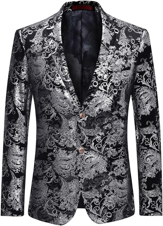 Photo 1 of Cloudstyle Men's Dress Floral Suit Notched Lapel Slim Fit Stylish Blazer Dress Suit silver 5XL