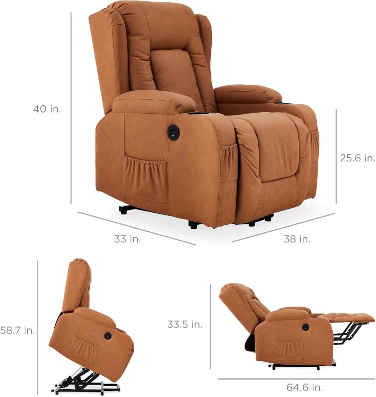 Photo 1 of ***NOT FUNCTIONAL, CONTROL PANEL BROKEN***Best Choice Products PU Leather Electric Power Lift Chair, Recliner Massage Chair, Adjustable Furniture for Back, Legs w/ 3 Positions, USB Port, Heat, Cupholders, Easy-to-Reach Side Button - Cognac