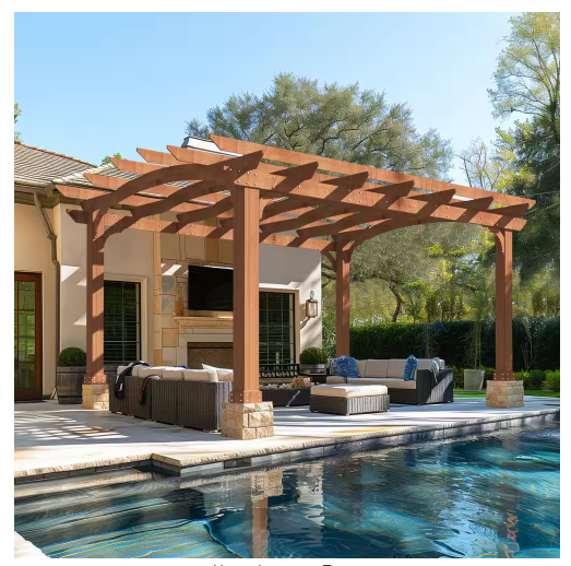 Photo 1 of 12 ft. W x 10 ft. D Cedar Wooden Pergola Outdoor, Brown