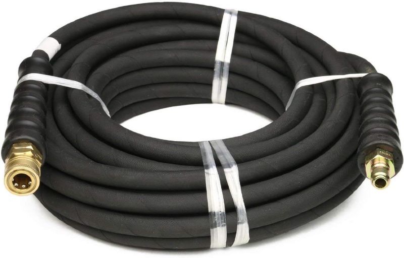 Photo 1 of 4000 PSI Black 3/8" x 50 FT 1 Layers of High Tensile Wire Braided Rubber Wrapped Pressure Washer Hose with Couplers