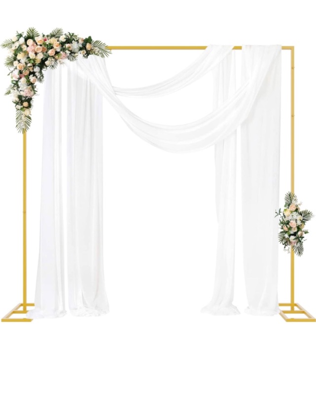 Photo 1 of Fomcet 8FT x 8FT Backdrop Stand Heavy Duty with Base, Gold Portable Adjustable Pipe and Drape Backdrop Stand Kit, Square Metal Arch Party Frame for Wedding Birthday Parties Banquet Decorations