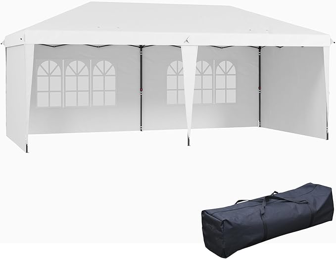 Photo 1 of 10 ft. x 20 ft. Outdoor Gazebo Canopy Party Large Wedding Tent with 4 Removable Sidewalls and Easy Carrying Bag -White