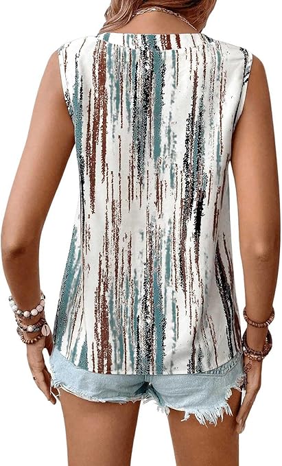 Photo 2 of Milumia Women's Casual Half Button Sleeveless Blouse Crew Neck Printed Tank Tops MEDIUM 