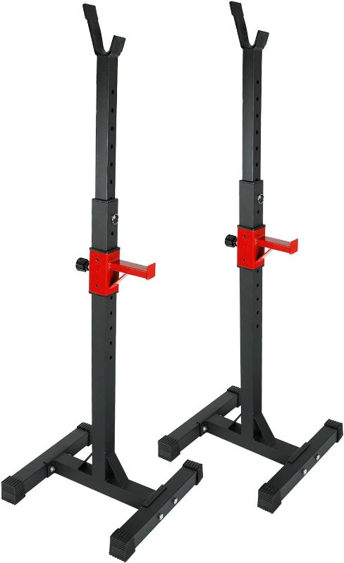 Photo 1 of Adjustable Portable Squat Rack 441LBS Max Load Barbell Squat Rack Stands 45-70.5 Adjustable Bench Press Stands Dip Stand for Home Gym Full Body Multi-Function Workout Fitness, BlackRed