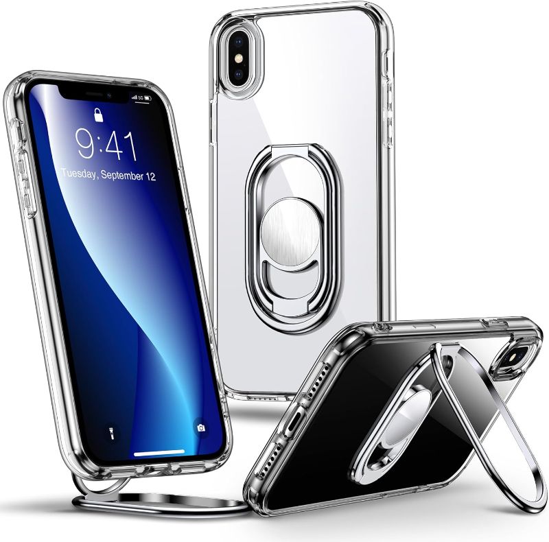 Photo 1 of ***STOCK PHOTO IS FOR REFERENCE ONLY. Phone Xs Phone Case Clear/BLACK with Double Ring Holder, magnetic [Adjustable & Foldable] Shockproof Protective Cover