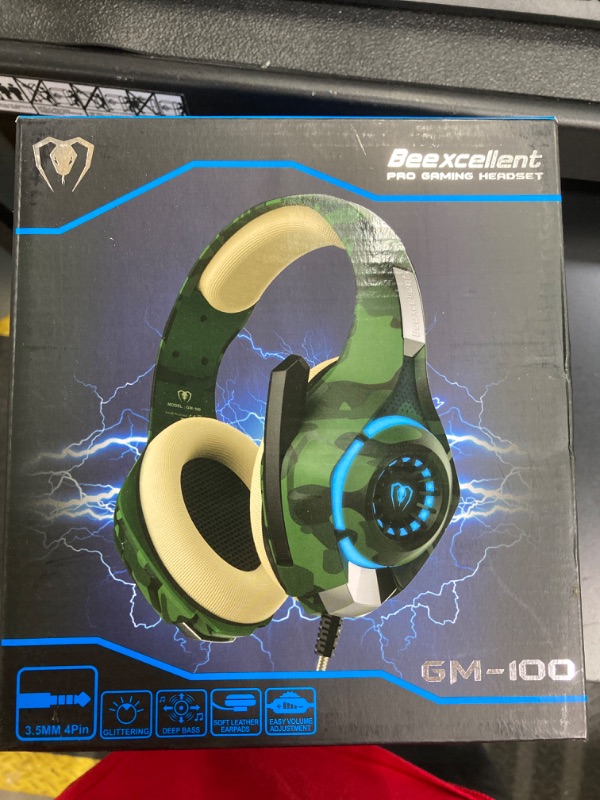 Photo 2 of ***STOCK PHOTO IS ONLY FOR REFERENCE. Beexcellent Gaming Headset with Mic for New Xbox One, PS4, PC - Surround Sound, Noise Reduction Game Earphone - Easy Volume Control & LED Lighting - 3.5MM Jack for Smart Phone, Laptops, Computer (CAMO GREEN) FACTORY S