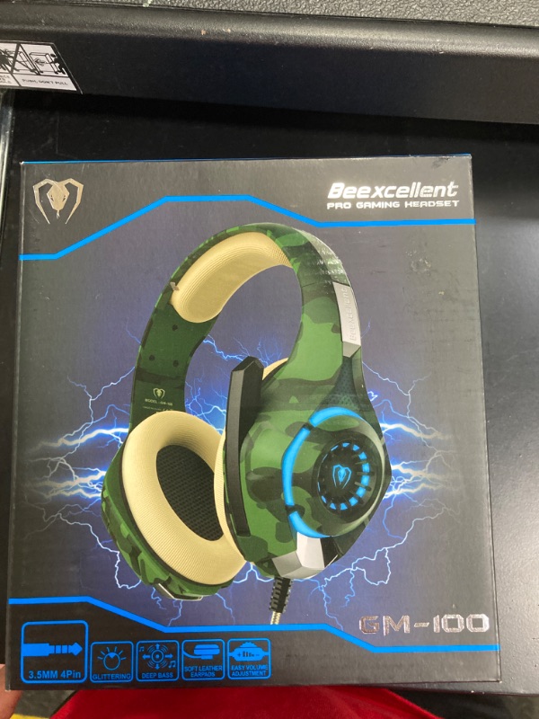 Photo 2 of **STOCK PHOTO IS ONLY FOR REFERENCE. Beexcellent Gaming Headset with Mic for New Xbox One, PS4, PC - Surround Sound, Noise Reduction Game Earphone - Easy Volume Control & LED Lighting - 3.5MM Jack for Smart Phone, Laptops, Computer (CAMO GREEN) FACTORY SE