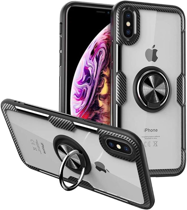 Photo 1 of *** STOCK PHOTO IS ONLY FOR REFERENCE. Design Men/Women, Slim iPhone XS MAX Case, Thin iPhone Case with Stand Magnet Ring Holder,Silicone Hard Back Cover for Apple iPhone Xs max (6.5 INCHES) CLEAR/BLACK