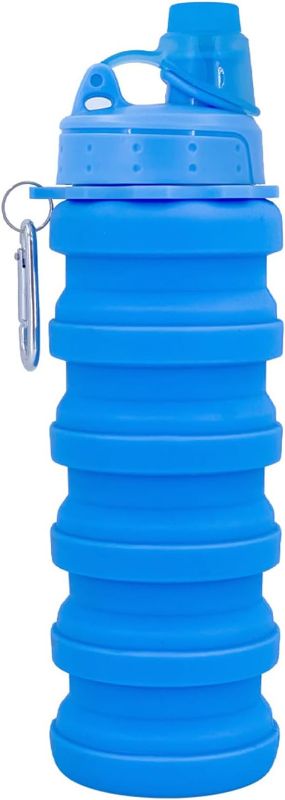 Photo 1 of *** STOCK PHOTO IS ONLY FOR REFERENCE. Collapsible Water Bottles Travel Sports Portable Sport Water Bottle comes with mountaineering Buckle 500ml silicone Water-proof camping water bottle. (NAVY BLUE)