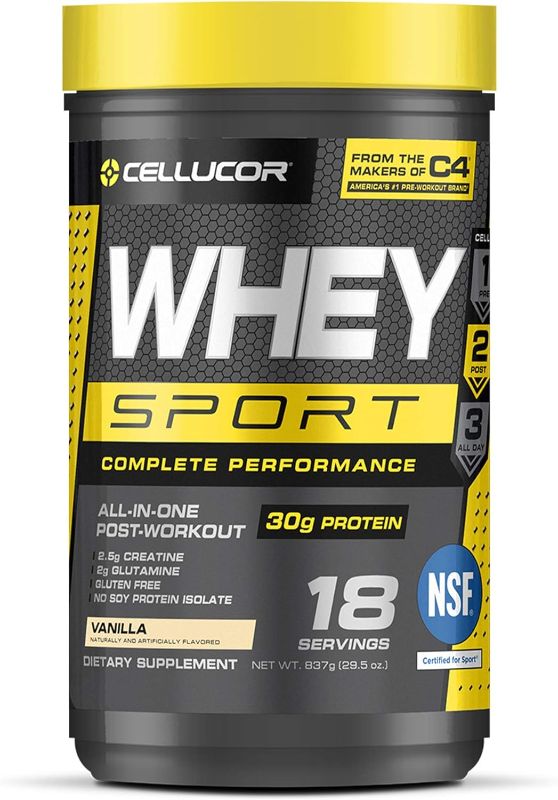 Photo 1 of ***BEST BY 08/2024
Cellucor Whey Sport Protein Powder Vanilla | Post Workout Recovery Drink with Whey Protein Isolate, Creatine & Glutamine | 18 Servings