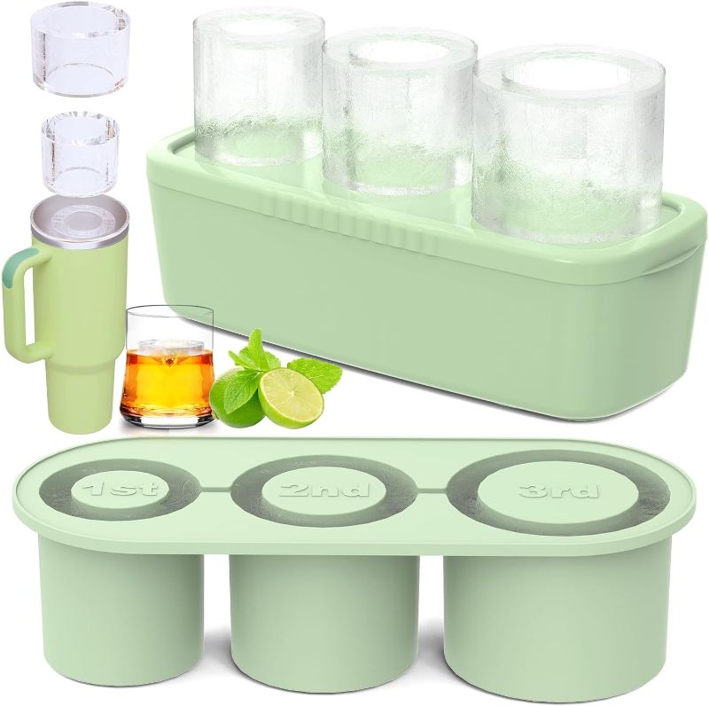 Photo 1 of 
Ice Cube Tray for 30Oz-40Oz Tumbler, 3 Pcs Silicone Hollow Cylinder Ice Mold with Lid and Bin for Freezer, Ice Drink, Juice, Whiskey, Cocktail (Green, 30 Oz)