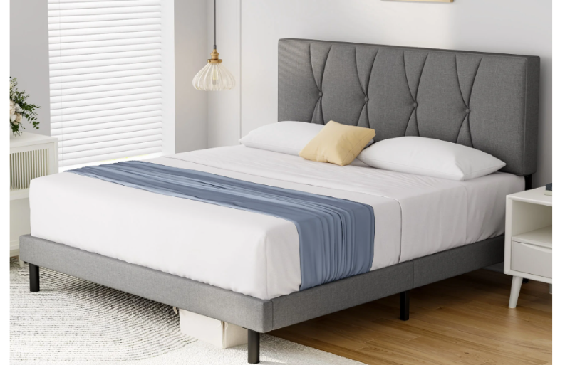 Photo 1 of **NEW,FACTORY SEALED.

King Bed Frame, HAIIDE King Size Platform Bed With Fabric Upholstered Headboard,Light Grey