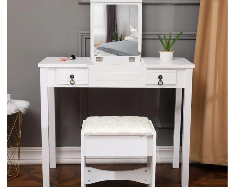 Photo 1 of **NEW, FACTORY SEALED.

Ktaxon Vanity Set,Flip-top Mirror Dressing Table Makeup Vanity Table Writing Desk with 2 Drawers and Stool, White