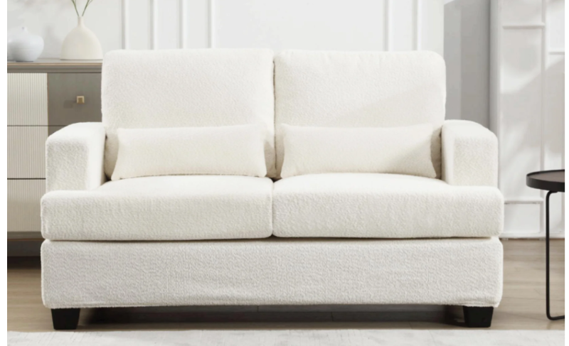 Photo 1 of ***NEW (OPENED BOX) STOCK PHOTO IS FOR REFERENCE.
Modern Living Room Upholstered 2 Seat Loveseat Sofa Waist Pillows, White
