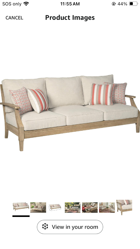 Photo 1 of ***(SMALL SCUFFS)***
Signature Design by Ashley Clare View Coastal Outdoor Patio Eucalyptus Sofa with Cushions, Beige

***NEW, factory sealed.