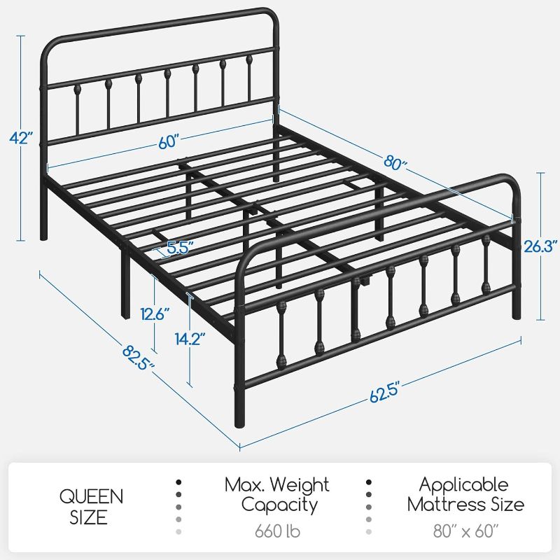 Photo 1 of ***STOCK PHOTO IS FOR REFERENCE ONLY. 
Yaheetech Classic Metal Platform Bed Frame Mattress Foundation with Victorian Style Iron-Art Headboard/Footboard/Under Bed Storage/No Box Spring Needed/Queen Size Black

NEW, FACTORY SEALED. 
