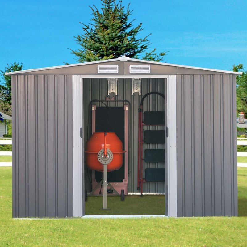 Photo 1 of *** STOCK PHOTO IS FOR REFERENCE ONLY.
Outdoor Storage Shed, Metal Shed with Sliding Door, Garden Storage with Pent Roof, Utility Tool Shed for Backyard, Patio, Lawn, Grey
