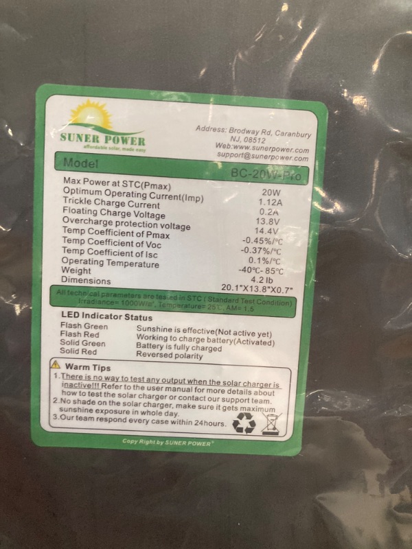 Photo 1 of SUNER POWER 20W 12V Solar Battery Trickle Charger & Maintainer PRO, Built-in Intelligent MPPT Controller, Waterproof 12 Volt 20 Watt Solar Panel Charging Kits for Car Marine RV Trailer Boat Automotive