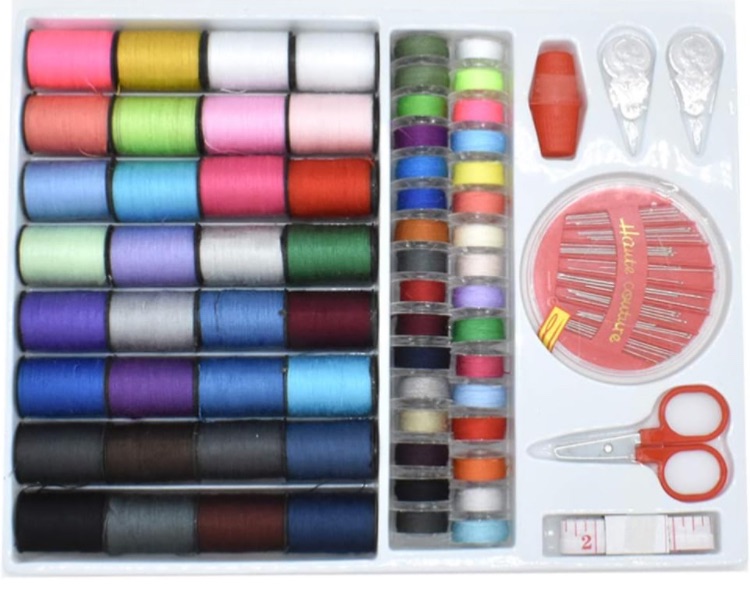 Photo 1 of  Sewing Kit for Adults - Small Beginner Set w/Multicolor Thread, Needles, Scissors, Thimble & Clips - Emergency Repair  - Sewing Accessories and Supplies
