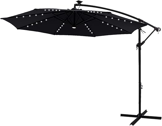 Photo 1 of 
Visit the FLAME&SHADE Store
FLAME&SHADE 10 ft Cantilever Offset Solar Powered Outdoor Patio Umbrella with LED Lights and Cross Base Stand