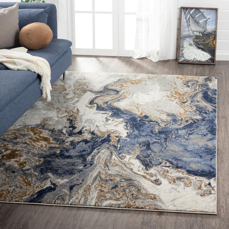 Photo 1 of LUXE WEAVERS Marble Collection Blue Area Rug 6x9 Modern Abstract Swirl Design Non-Shedding Carpet