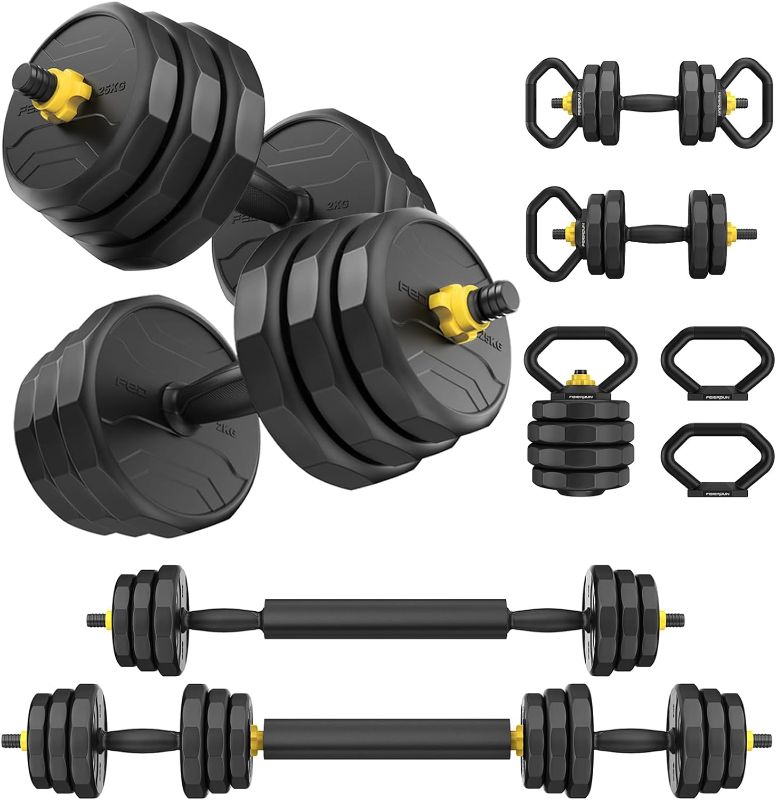 Photo 1 of FEIERDUN Adjustable Dumbbells, 20/30/40/50/60/70/90lbs Free Weight Set with Connector, 4 in1 Dumbbells Set Used as Barbell, Kettlebells, Push up Stand, Fitness Exercises for Home Gym Suitable Men/Women
