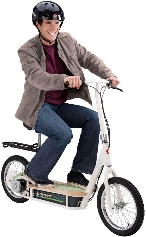 Photo 1 of EcoSmart Metro Electric Scooter – Padded Seat, Wide Bamboo Deck, 16" Air-Filled Tires, 500w High-Torque Motor, Up to 18 mph, 12-Mile Range, Rear-Wheel Drive
