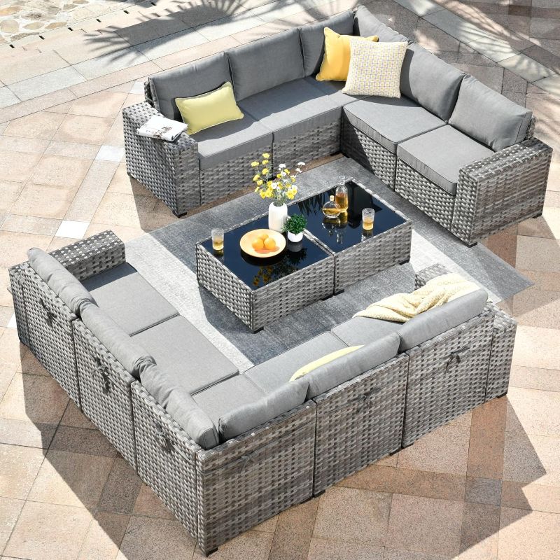 Photo 1 of HOOOWOOO 12 Piece Modular Patio Outdoor Sectional Furniture Sofa Set,Wicker Conversation Set,Out Door Couch Set with Wide Arm for Outside All Weather(Dark Grey)
