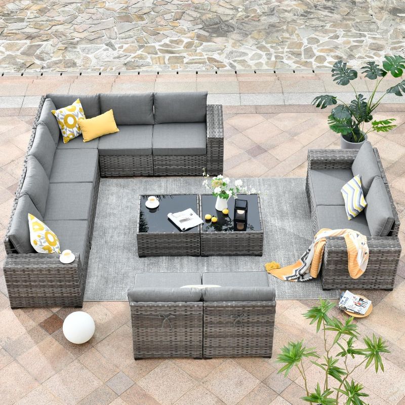 Photo 1 of ***(NO L SHAPE ONLY 2 SEATER PLEASE SEE PHOTO)***
HOOOWOOO 12 Piece Modular Patio Outdoor Sectional Furniture Sofa Set,Wicker Conversation Set,Out Door Couch Set with Wide Arm for Outside All Weather(Dark Grey)
