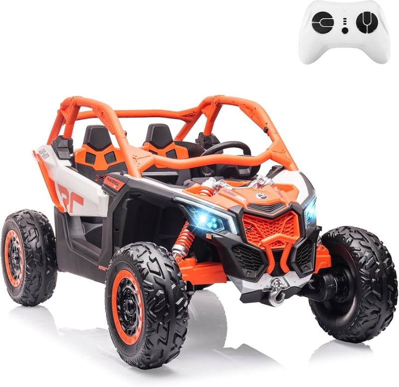 Photo 1 of 2 Seats Ride on UTV with Remote Control for Kids, 2 * 24V Batteries 4 * 200W Motors Licensed by CAN-AM UTV,23" Seats Width Electric Vehicle, EVA Wheels,Music,Head+Tail Light,Max Load 130LBS,Orange