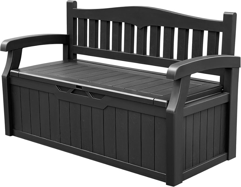 Photo 1 of Devoko 80 Gallon Storage Bench Deck Box lockable for Patio Furniture, Garden Decor and Outdoor Seating for Cushions, Garden Tools and Pool Supplies. (Black)