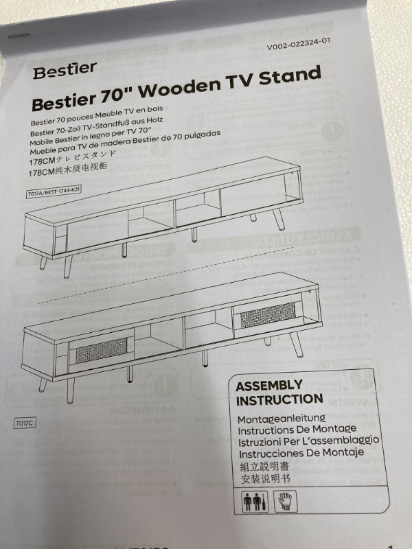 Photo 3 of Bestier 70 inch Mid Century Modern TV Stand for 75 inch TV, Low Profile TV Stand with Storage, Entertainment Center for Living Room, Cord Management, Walnut