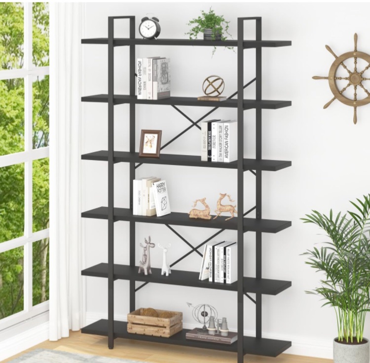 Photo 1 of 6 Tier Tall Black Bookshelf, Modern Large Storage Book Shelves & Display Book Shelf,