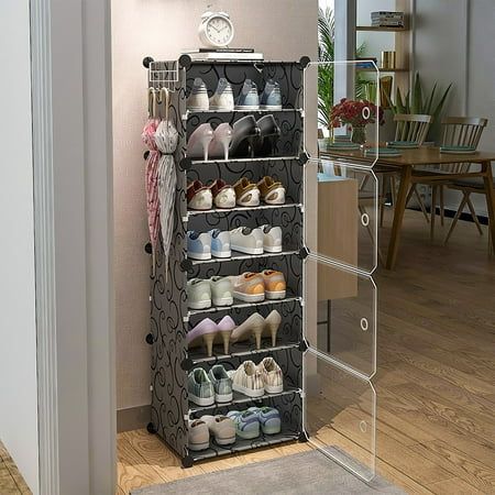 Photo 1 of Shoe Rack Organizer with Door IMountek 16 Pairs Shoe Storage Cabinet Easy Assembly Stackable Detachable Free Standing Shoe Rack 8 Tier 1 Row Black