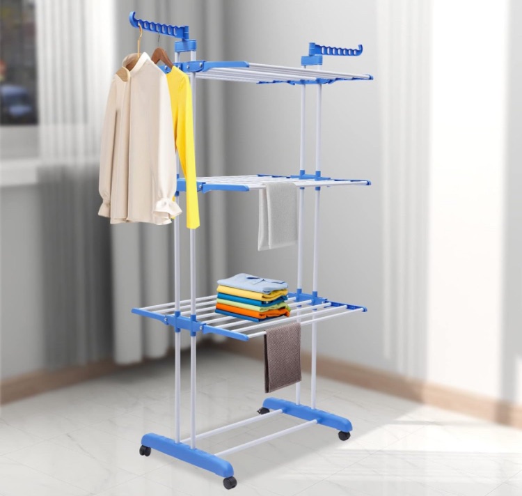 Photo 1 of Foldable Stainless Steel Drying Rack Clothing,Movable Drying Rack With 4 Castors