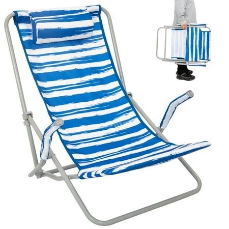 Photo 1 of #Wejoy Beach Chair High Back Lawn Chair Low Seat Camping Chairs for Adult with Headrest(Blue/White)