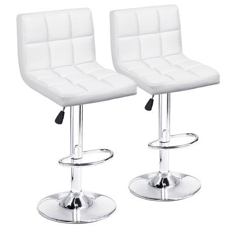 Photo 1 of Homall Bar Stools Set of 2 Modern PU Leather Height Adjustable Hydraulic Kitchen Counter Square Island Swivel Barstool with Back White