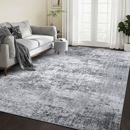 Photo 1 of BERTHMEER 8 X 10 Gray Abstract Area Rugs for Living Room Bedroom Dining Room Office Farmhouse Distressed Stain Resistant Machine Washable Non-slip