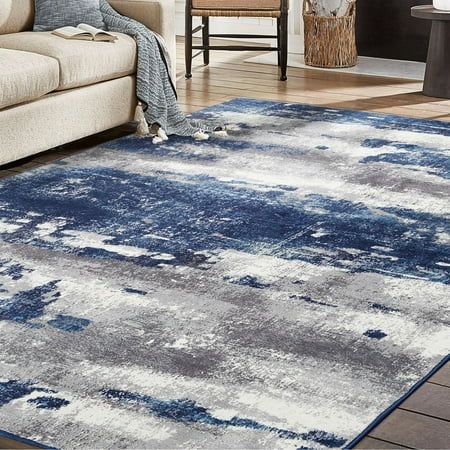 Photo 1 of KUETH Area Rugs for Living Room 8x10 Large Modern Machine Washable Vintage Rugs Distressed Abstract Print Blue Throw Rug for Bedroom Aesthetic Non