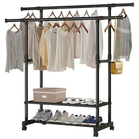 Photo 1 of Clothes Racks Portable Clothes Rack with Wheels Rolling Clothes Organizer with Wheels and Bottom Shelves