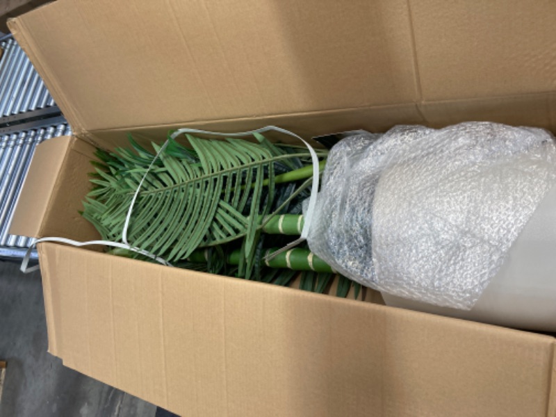 Photo 1 of 5 ft Artificial Golden Cane Palm Tree with Large White Planter, Faux Palm Plants in Pot