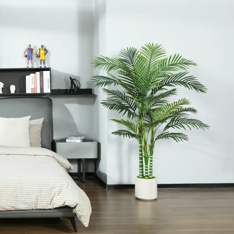 Photo 1 of 5 ft Artificial Golden Cane Palm Tree with Large White Planter, Faux Palm Plants in Pot