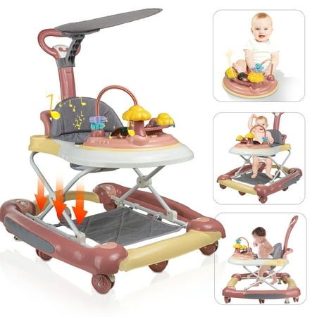 Photo 1 of 4 in 1 Baby Walker Baby Walkers for Boys and Girls with Removable Footrest Feeding Tray & Music Tray Foldable Activity Walker for Baby Age 6 Months