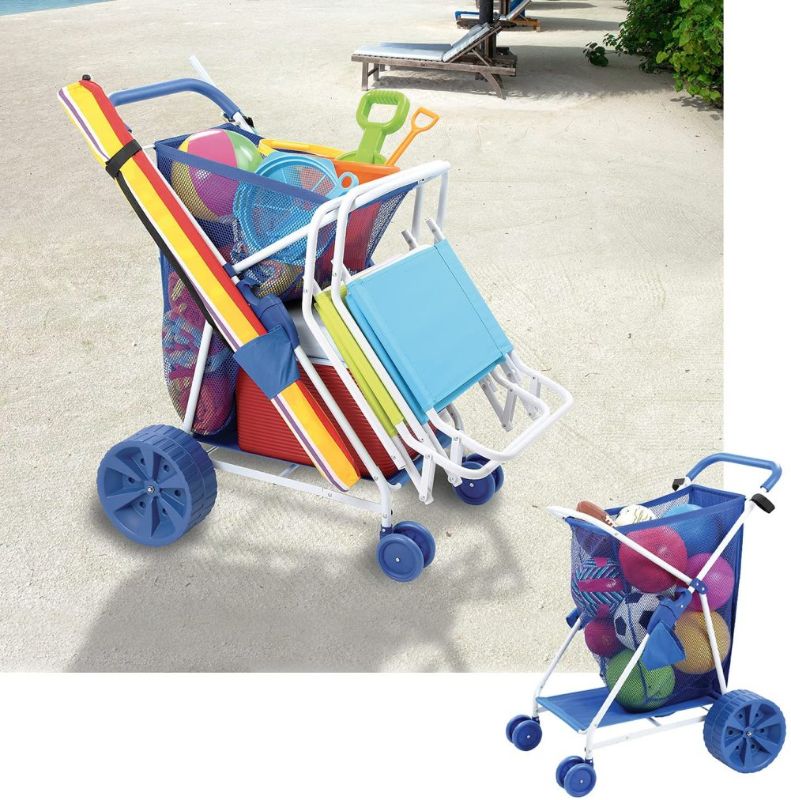 Photo 1 of "Deluxe Folding Beach Utility Cart with All Terrain Wheels Multipurpose Caddy for Picnics Gardening Tailgate, Blue"
